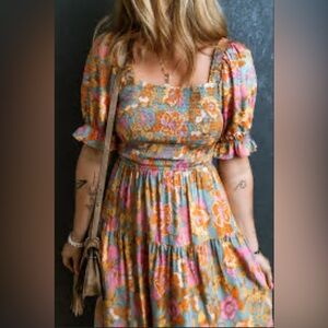 ZESICA Women's 2024 Summer Boho Floral Print Square Neck Ruffle Dress